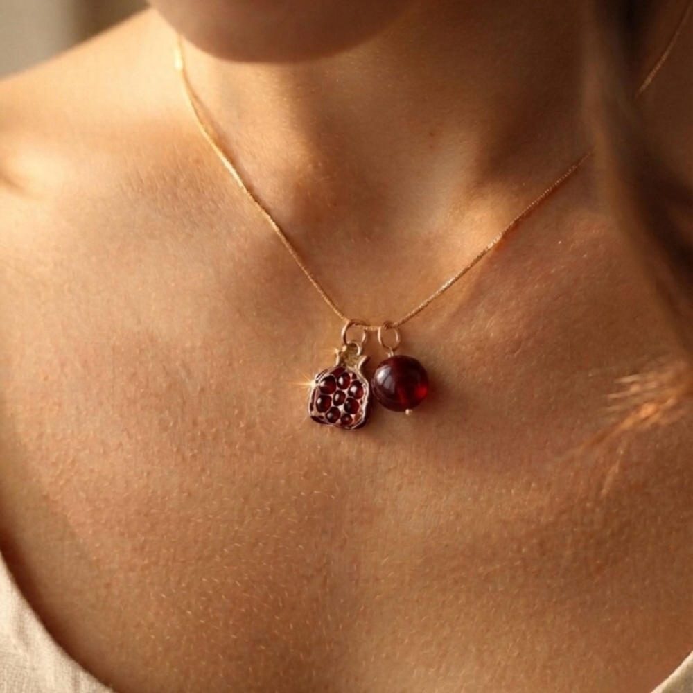 24k Gold Plated Chain Necklace with Red Charm and Bead new
